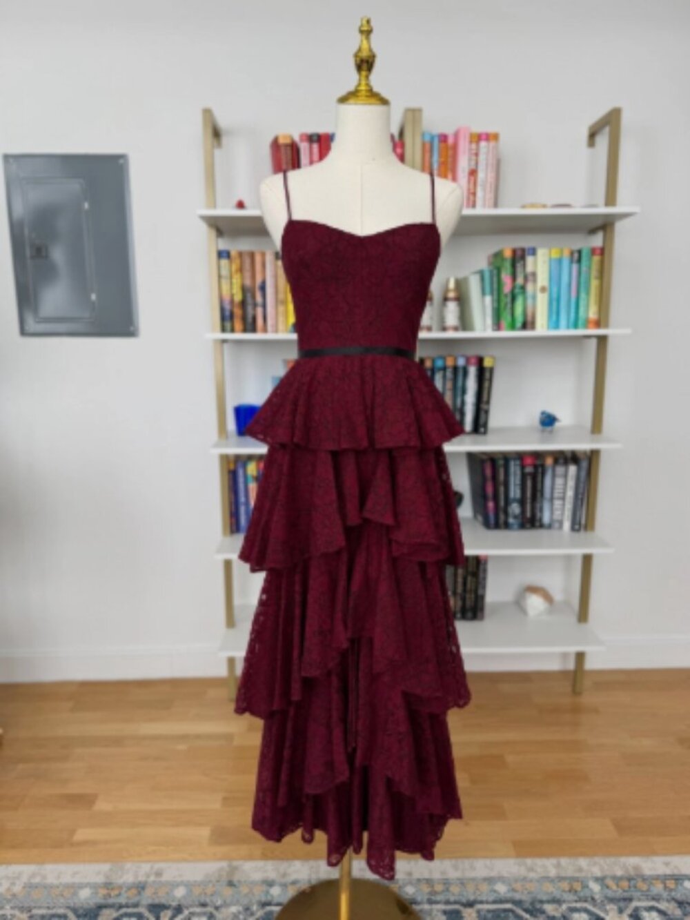 Cynthia Rowley Size 0 Dress/Gown - EUC - Spaghetti Strap, Burgundy & Black Lace